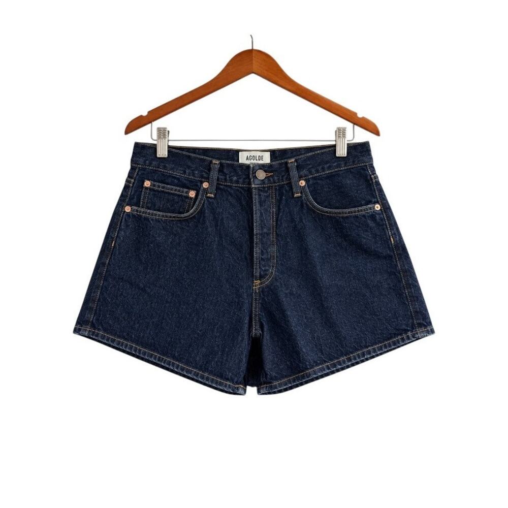 AGOLDE Leith Rinse Dark Indigo Denim Shorts Size 28 $158